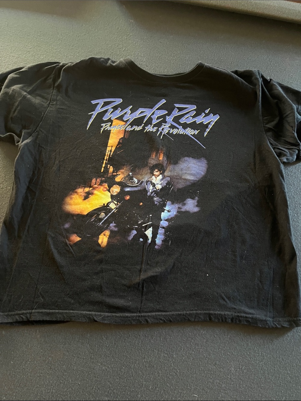 Prince "Purple Rain" Graphic Tee - Black with Purple/Yellow Print